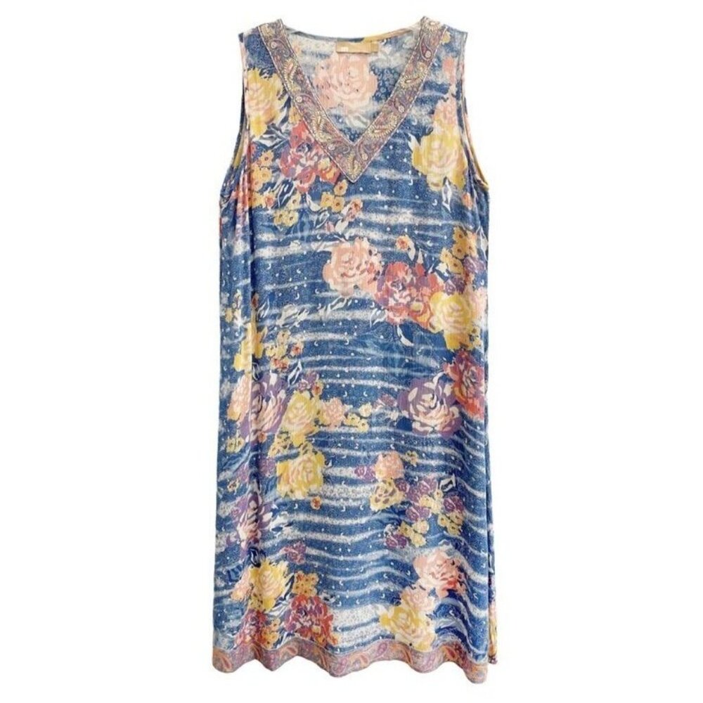 NWT La Cera Midi Dress XL Sleeveless Oversized Embroidered Made in India Resort